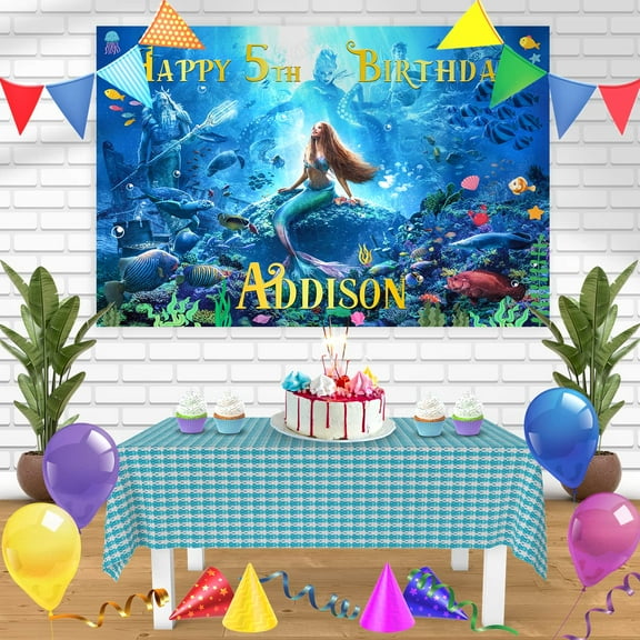 The Little Mermaid 2023 Bn Birthday Banner Personalized Party Backdrop Decoration 60 x 44 Inches