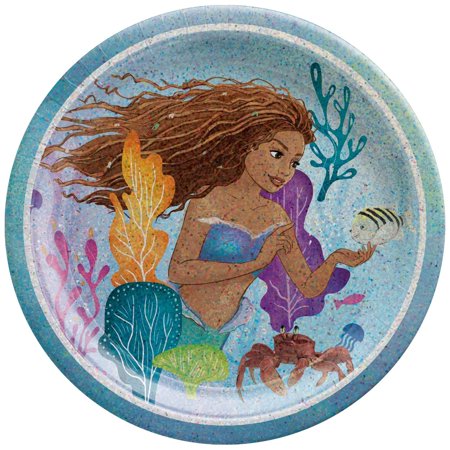 The Little Mermaid 7" Round Iridescent Cake Plates - 8ct