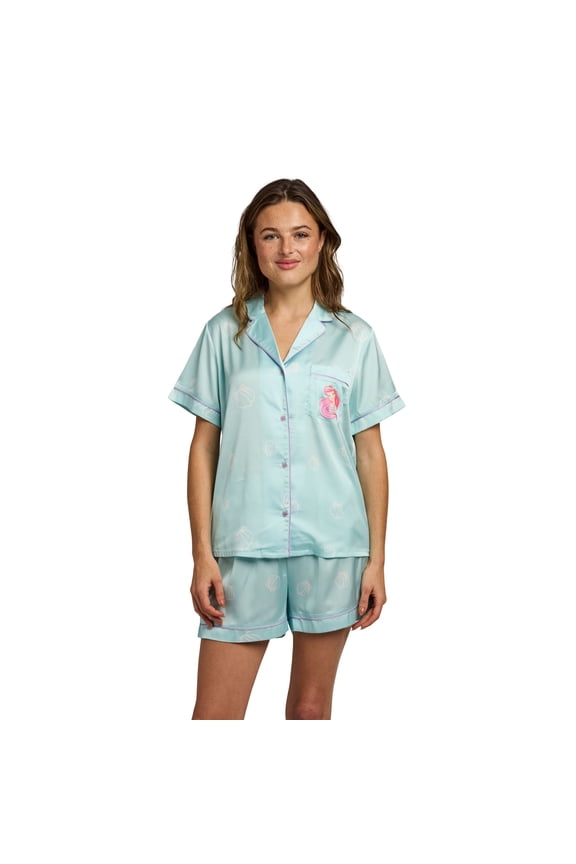 The Little Mermaid Ariel & Character Line Art Women's 2-Pack Satin Pajama Set-XS