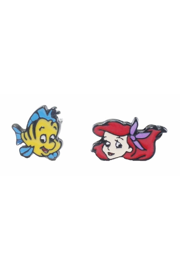 The Little Mermaid Ariel & Flounder Characters Metal Enamel Stud Earrings