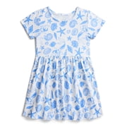 The Little Mermaid Ariel Girls Allover Print Dress with Short Sleeves, Sizes 4-12