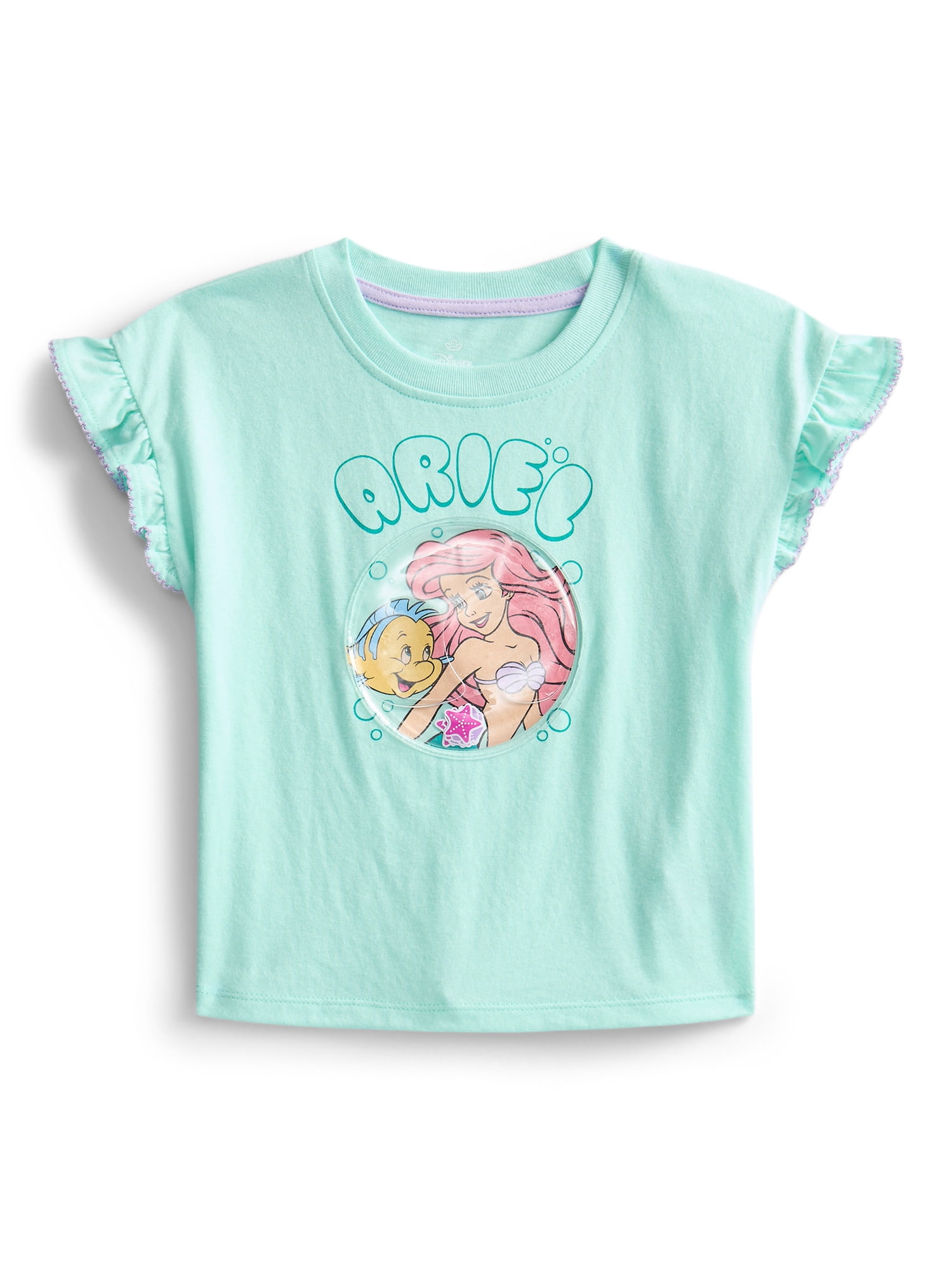 The Little Mermaid Ariel Toddler Girls Ruffle Graphic Tee with Short Sleeves, Sizes 12M-5T