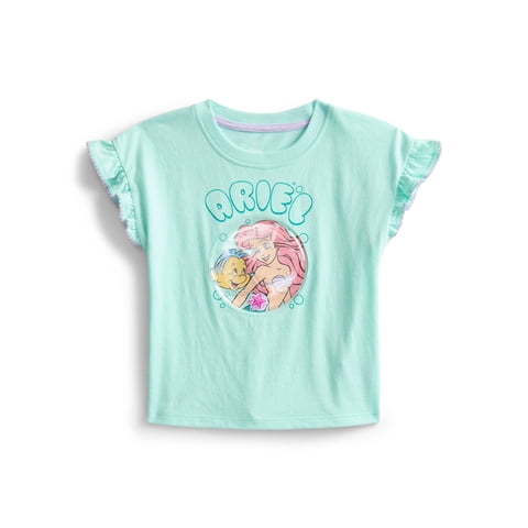 The Little Mermaid Ariel Toddler Girls Ruffle Graphic Tee with Short Sleeves, Sizes 12M-5T