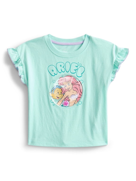 Ariel Toddler Girls Ruffle Graphic Tee with Short Sleeves, Sizes 12M-5T