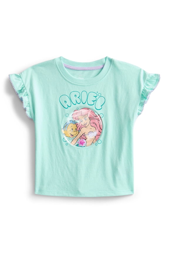 Ariel Toddler Girls Ruffle Graphic Tee with Short Sleeves, Sizes 12M-5T