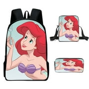The Little Mermaid Backpack Likable Practical Cartoons Paint Ariel Camping Bagpack with Pencil Case 3Pcs/Set for Boys Aged 7 to 15 Years for School, Sports and Travel
