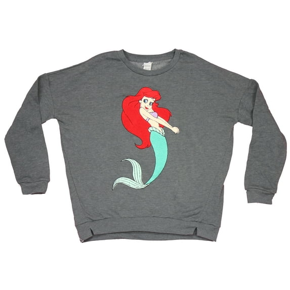 The Little Mermaid Girls Juniors Crewneck Sweatshirt - Raised Patch Shy Ariel Image (Medium)
