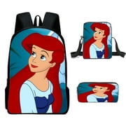 The Little Mermaid Kids School Bag Exquisite Unique Anime Ariel Travel Bag with Pencil Case 3Pcs/Set for Boys Aged 7 to 15 Years for Party