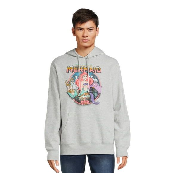 The Little Mermaid Men's and Big Men's Mermaid Crew Graphic Hoodie with Long Sleeves, Sizes S-3XL