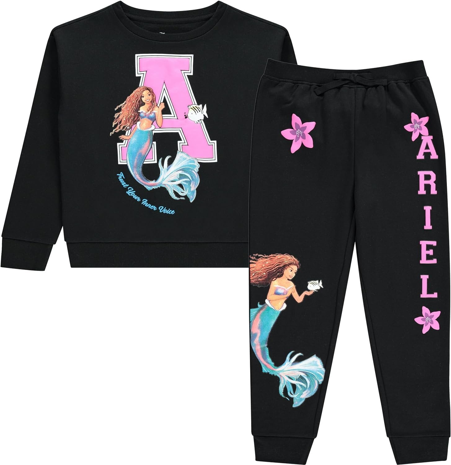 The Little Mermaid Movie Girls Hoodie Sweatshirt & Jogger Clothing Set. Little and Big Girl Sizes 4-16