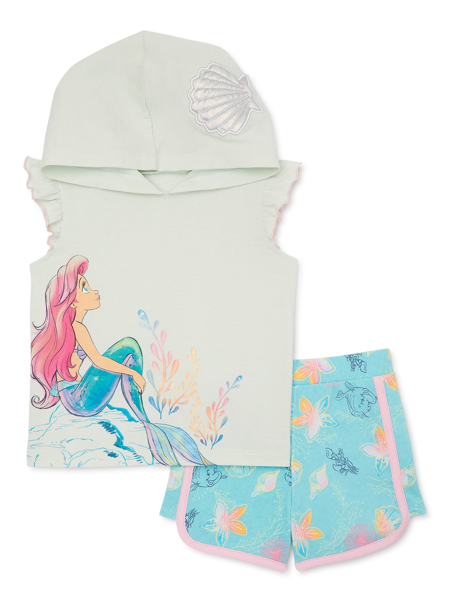 The Little Mermaid Toddler Girl Ariel Cosplay Graphic Hoodie and Shorts