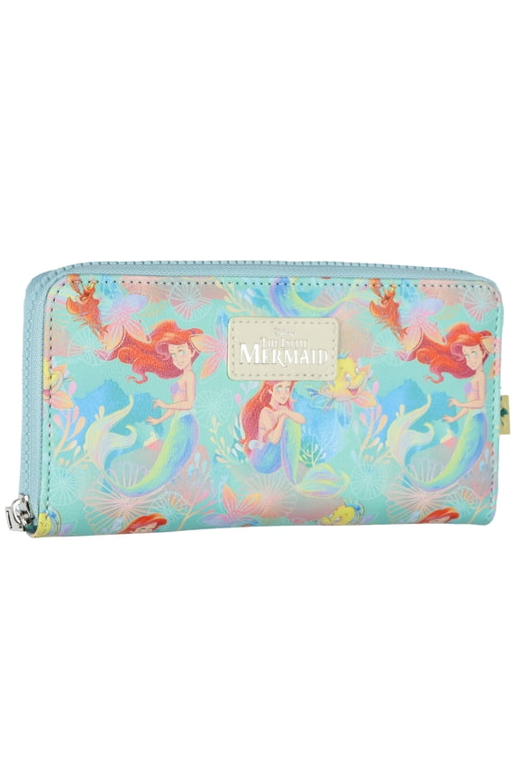 The Little Mermaid Wallet Allover Under The Sea Design Full Zip Around Faux Leather Clutch