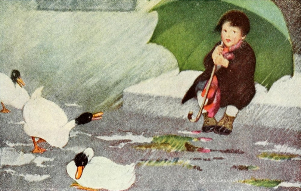 The Little Mother Goose 1918 Rain rain go away Canvas Art - Jessie Willcox Smith (18 x 24)