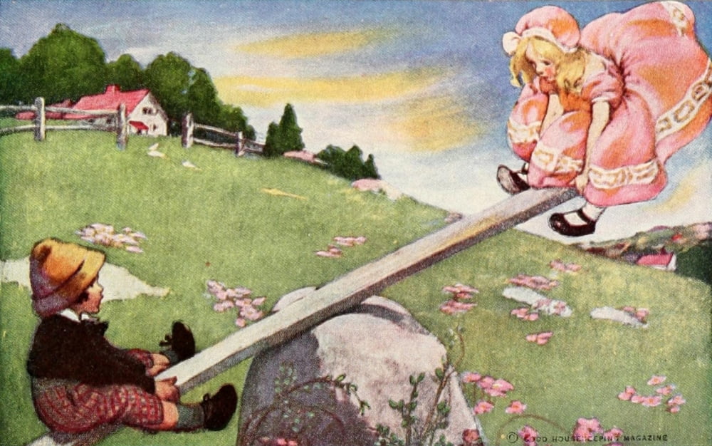 The Little Mother Goose 1918 See-saw Margery Daw Canvas Art - Jessie Willcox Smith (18 x 24)