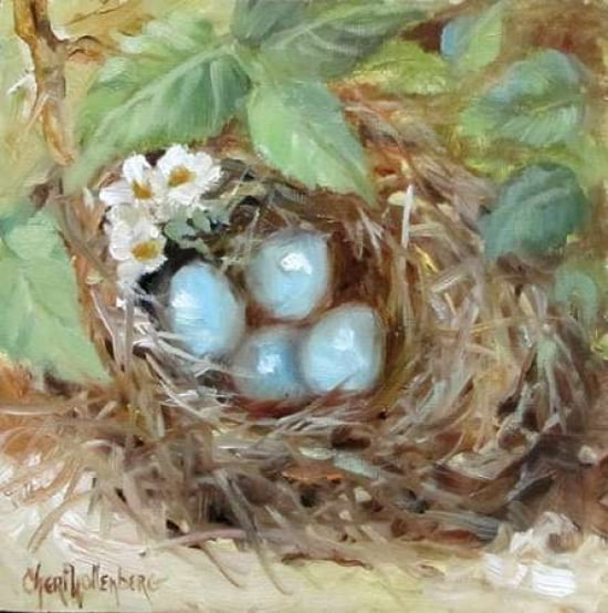 The Little Nest of Eggs Canvas Art - Cheri Wollenberg (24 x 24)