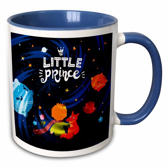 3drose, the Little Prince -fox Boy Flowers Planets Universe Night Illustration, 15oz Two-tone Blue Mug