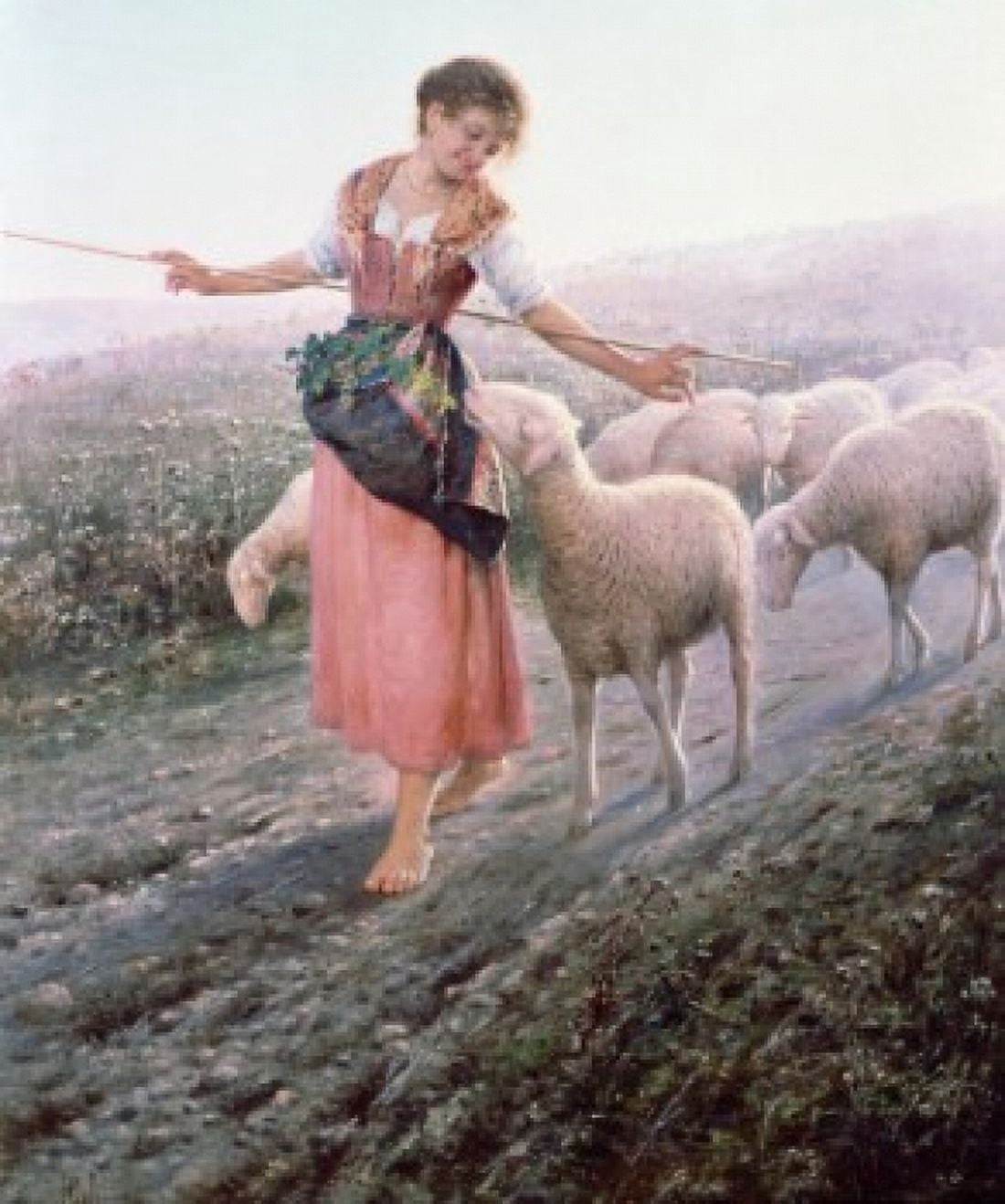 The Little Shepherdess by Pasquale Celommi (1851-1928) Canvas Art - Pasquale Celommi (18 x 24)