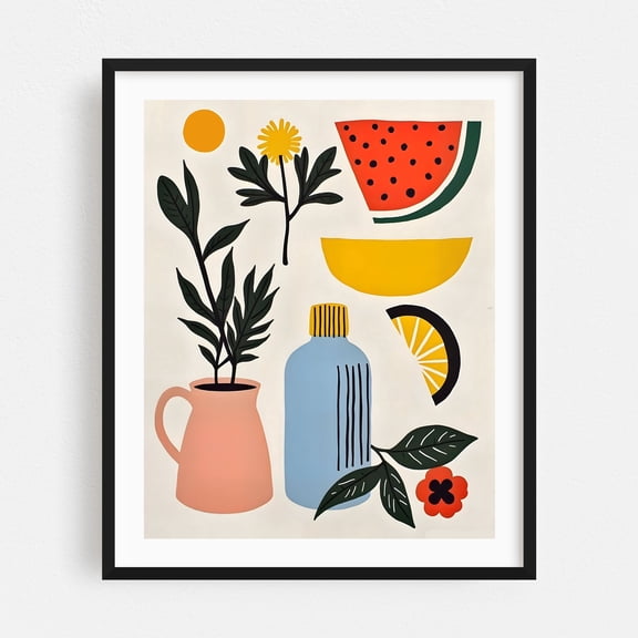 The Little Things - India Illustration Modern Art Fruit Minimalist Botanical Floral Pop Art Kitchen Decor Black Framed Wall Art Print 8 x 10 inches