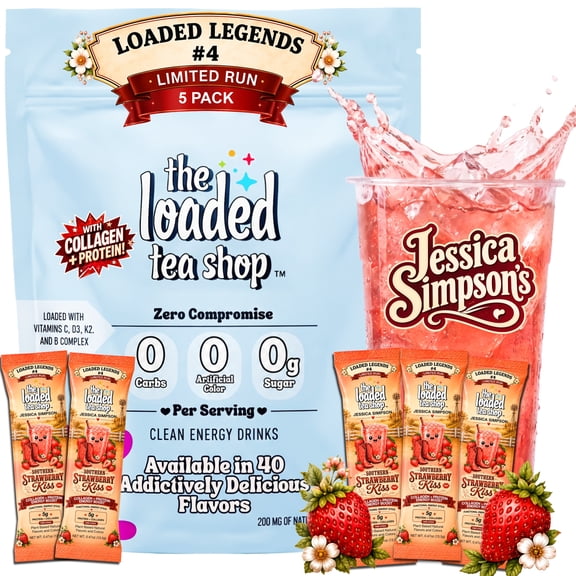 The Loaded Tea Shop X Jessica Simpson Southern Strawberry Kiss Energy Drink Mix, 5ct