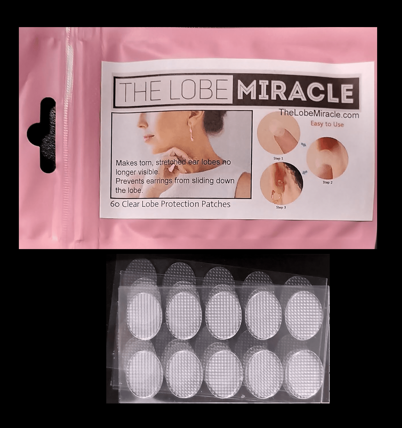 The Lobe Miracle Clear Earring Support Patches for droopy, torn or