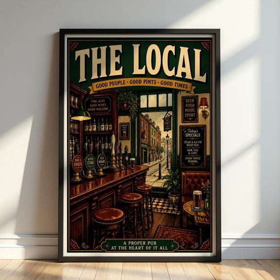 The Local Pub Poster, Vintage British Pub Wall Art, Traditional Tavern Decor, Ale House Print, Bar Interior Artwork, Pub Lover Gift, Poster Only