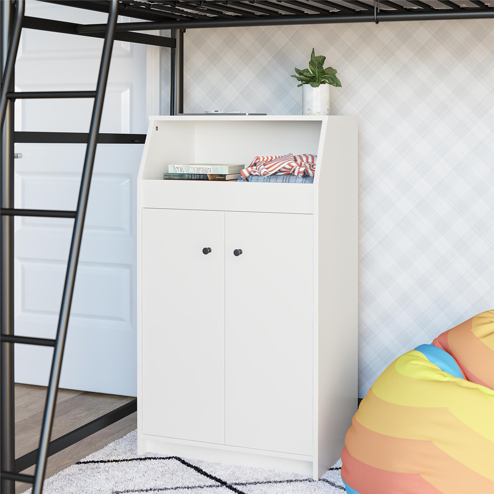 White High-Density Fiberboard 2 Door Storage Tower