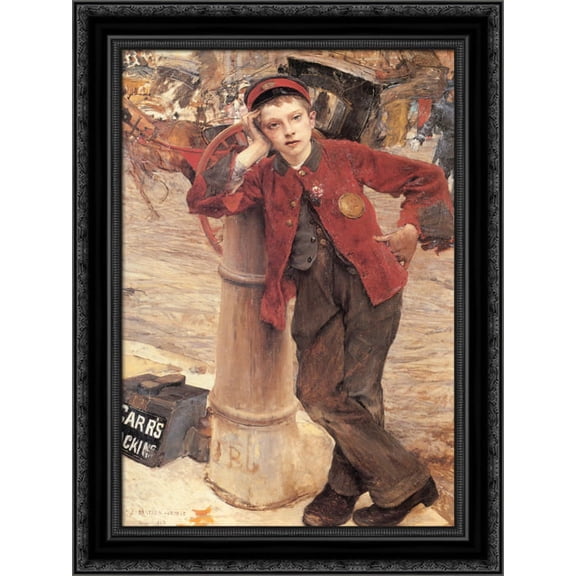 The London Bootblack 18x24 Black Ornate Wood Framed Canvas Art by Lepage, Jules Bastien