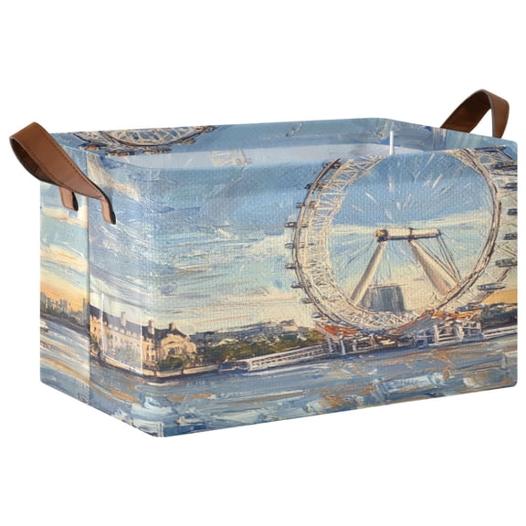 The London Eye Storage Basket Soccer Plaid Fabric Hoard Box Oversized Collapsible Closet Organizer with Metal Iron Frame 16.911.410in