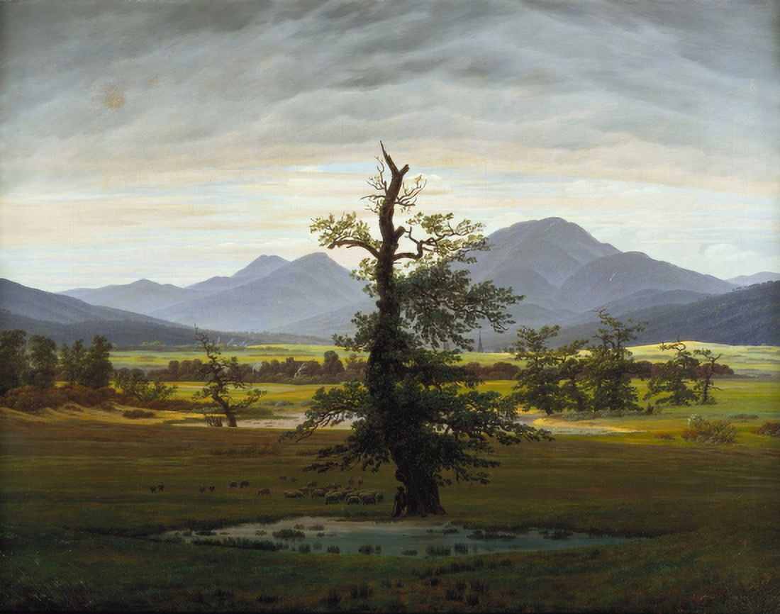 The Lone Tree Canvas Art - Caspar David Friedrich (24 x 36)