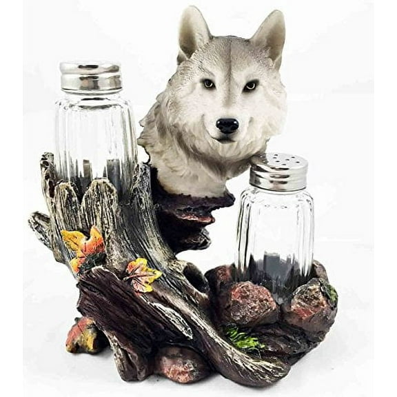 The Lone Wolf Moonlit Howl Figurine Salt Pepper Shakers Holder Kitchen Decor Centerpiece