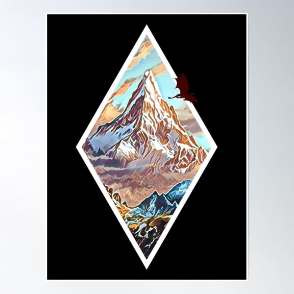 The Lonely Mountain - Dragon - Diamond Frame - Black - Fantasy Poster Wall Art, Modern Wall Decor, 16x24 UNFRAMED