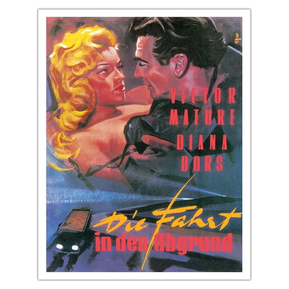 The Long Haul (Die Farht in den Abgrund) - Starring Victor Mature - Vintage German Film Noir Movie Poster c.1957 - Fine Art Matte Paper Print (Unframed) 11x14in
