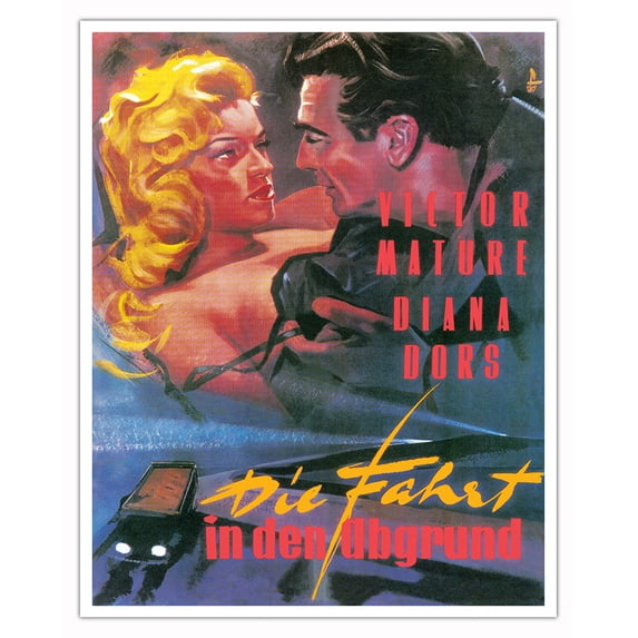 The Long Haul (Die Farht in den Abgrund) - Starring Victor Mature - Vintage German Film Noir Movie Poster c.1957 - Fine Art Matte Paper Print (Unframed) 16x20in