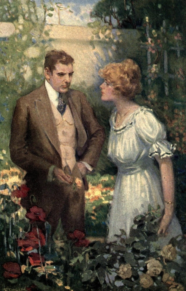 The Long Lanes Turning 1917 Couple in garden Canvas Art - Frances Rogers (18 x 24)