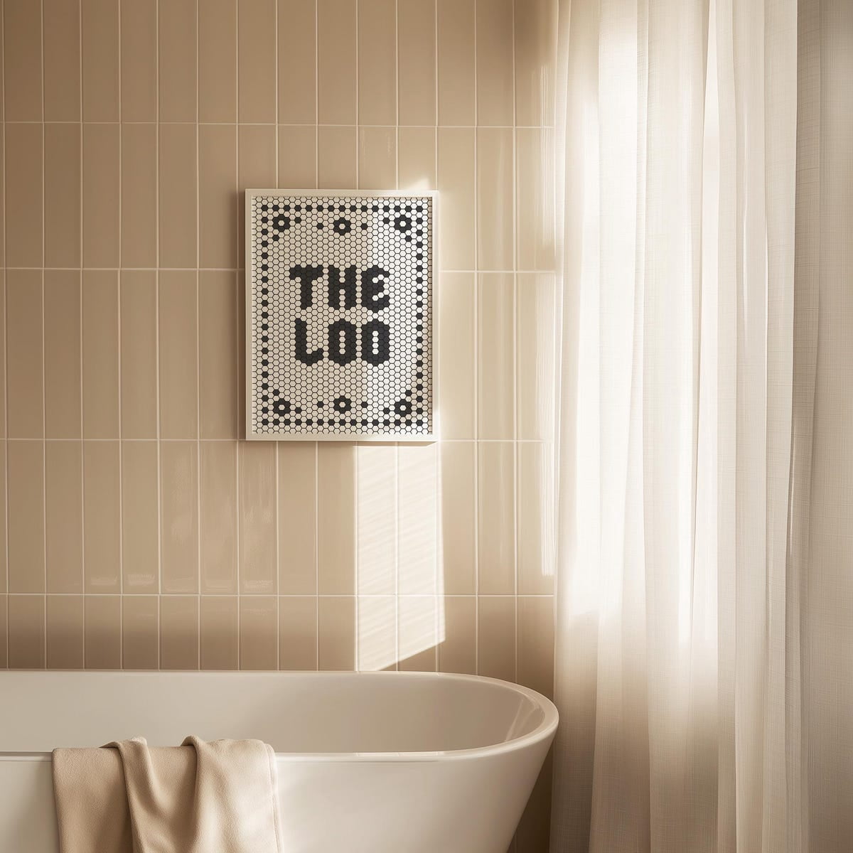 Signature Leter E The Loo Bathroom Sign Tile Letter Floor Guest Bathroom Powder Poster ...
