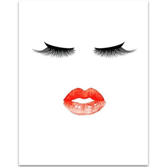 The Look - Eyelashes and Lips Illustration - 11x14 Unframed Art Print - Great Bathroom Decor