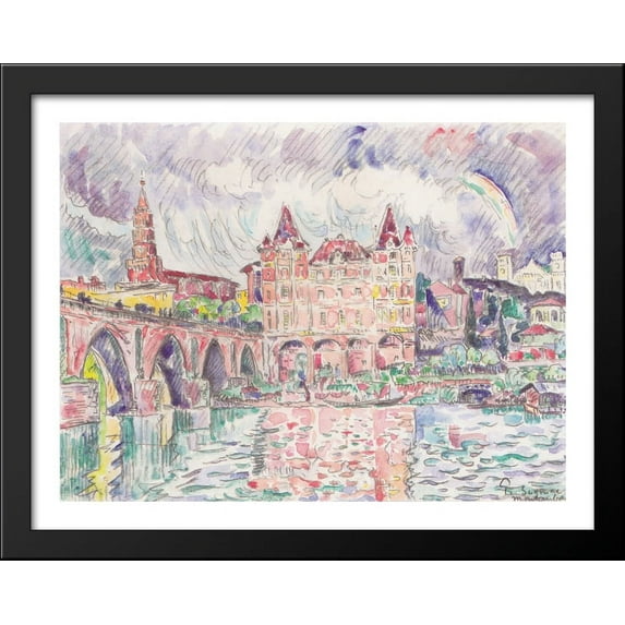 The Look at Montauban in rain 36x28 Large Black Wood Framed Print Art by Paul Signac
