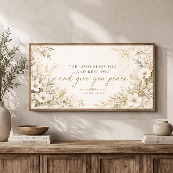 The Lord Bless You and Keep You Scripture Print, Christian Floral Wall Decor, Neutral Botanical Faith Wall Art, Farmhouse Custom Bible Verse