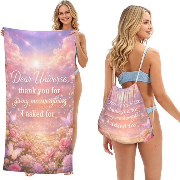 Dear Universe Gratitude 2-In-1 Foldable Beach Towel Bag, Waterproof Tote For Travel & Beach