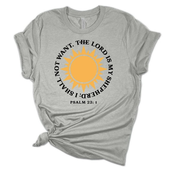 The Lord Is My Shepherd; I Shall Not Want Psalm 23:1 Unisex Ladies Design Christian T-shirt Graphic Tee-Sports Grey-medium