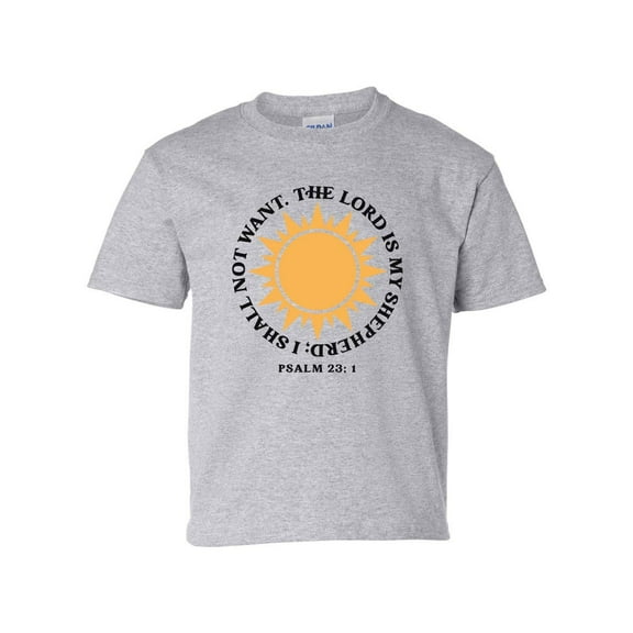 The Lord Is My Shepherd; I Shall Not Want Psalm 23:1 Youth Kids Christian T-shirt Graphic Tee Graphic Tee-Sports Grey-small