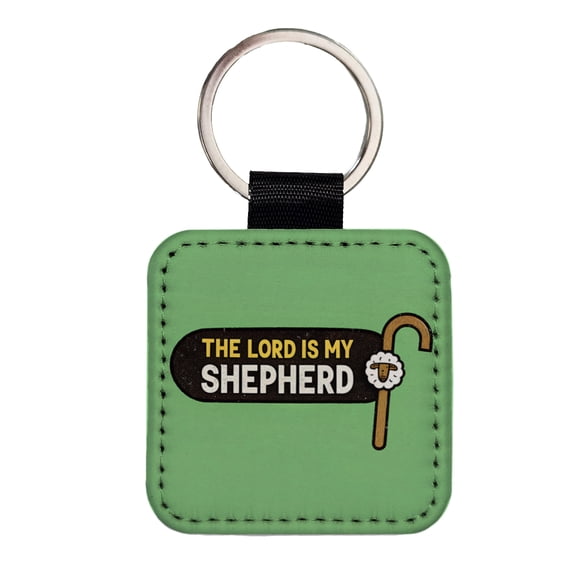 The Lord Is My Shepherd Psalm Bible Verse Faux Leather Square Keychain
