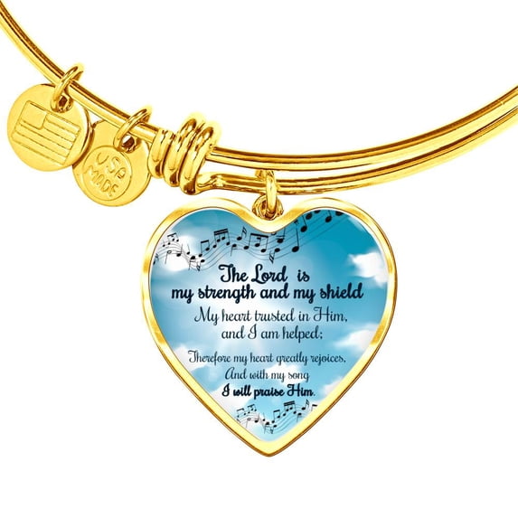 The Lord Is My Strength And My Shield Stainless Steel Heart Bracelet Bangle