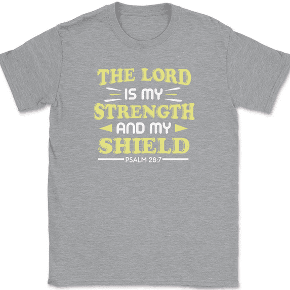 The Lord Is My Strength T-Shirt Christian Worship Praise Jesus God Bible Tee - Heather Grey, 5XL