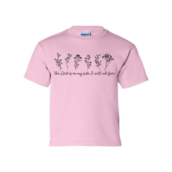 The Lord Is On My Side I Will Not Fear Floral Youth Kids Christian T-shirt Graphic Tee Graphic Tee-Light Pink-xl