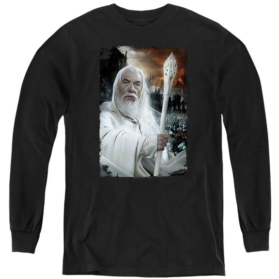 The Lord Of The Rings Gandalf The White Kids Long Sleeve T Shirt (Medium) for Youth Boys and Girls, Black
