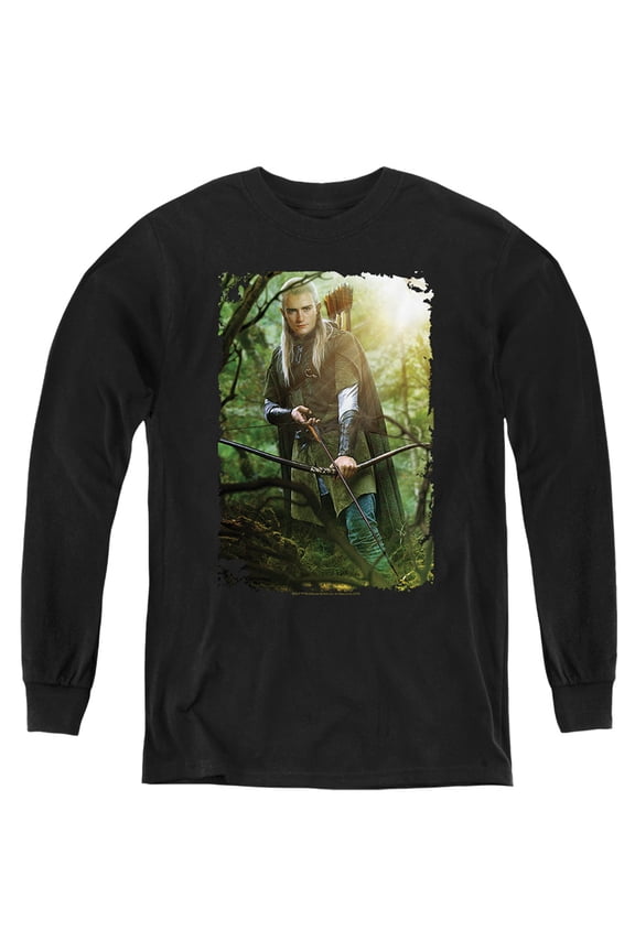 The Lord Of The Rings Legolas Kids Long Sleeve T Shirt (Medium) for Youth Boys and Girls, Black