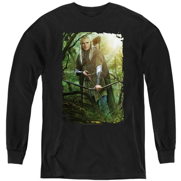 The Lord Of The Rings Legolas Kids Long Sleeve T Shirt (X-Large) for Youth Boys and Girls, Black