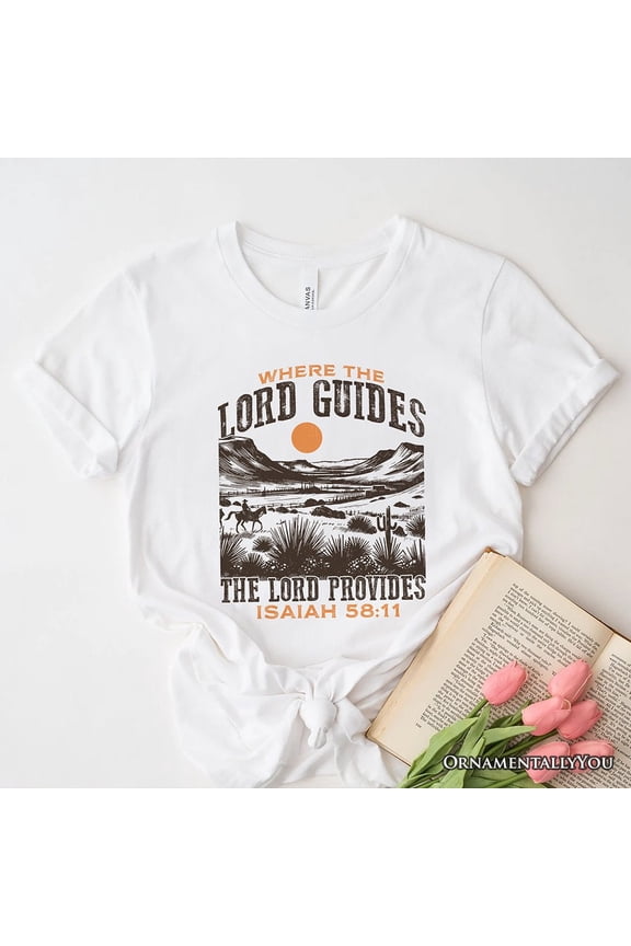 The Lord Provides Christian T-Shirt, Retro Western Desert Worship White and Natural Tee