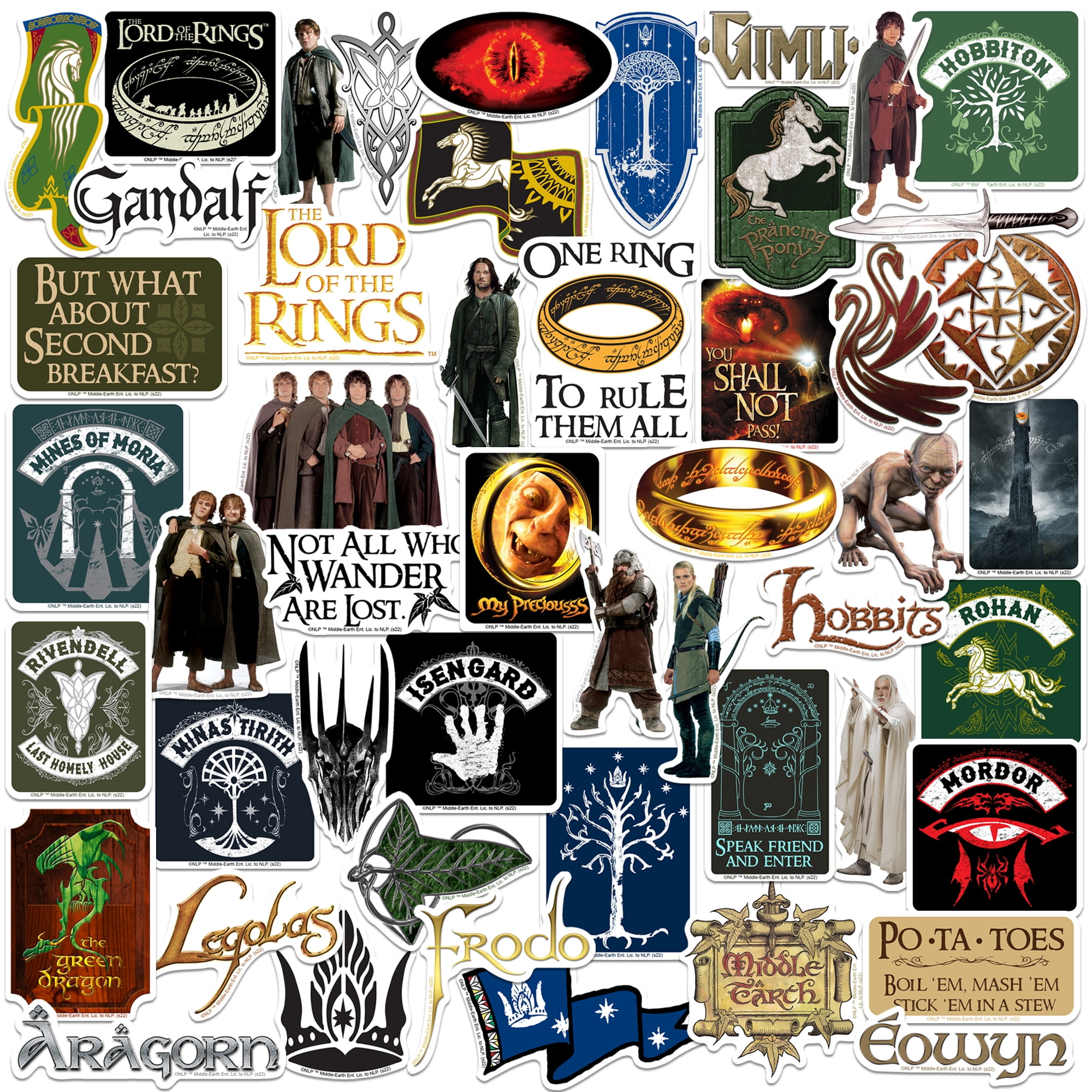 The Lord of The Rings 50ct Vinyl Large Deluxe Stickers Variety Pack - Laptop,  Water Bottle, Scrapbooking, Tablet, Skateboard, Indoor/Outdoor - Set of 50  